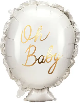 Image de Ballon en plastique avec écriture Oh Baby 37x53cm blanc / or