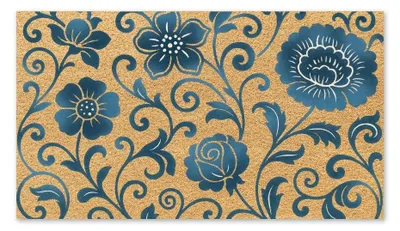 Image de Tapis de sol en fibres de coco avec motif floral, pour intérieur et extérieur