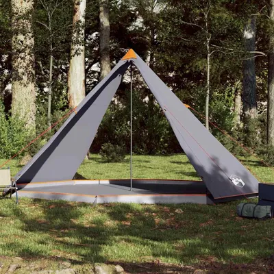 Image de vidaXL Tipi tente familiale 8 personnes Gris et orange Étanche