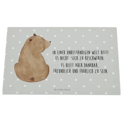 Produktbild von Mr. & Mrs. Panda Schneidebrett Aus Glas Bär Schulterblick - Grau Pastell - Geschenk, Weltansicht, Hackbrett, Schneidbrett, Teddy, Bären, Motivation, Weisheit