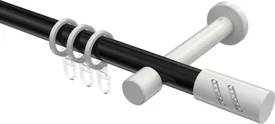 Produktbild von Interdeco Gardinenstange / Vorhangstange Schwarz / Weiß, Typ Prestige Zoena (Glitzerzylinder), 20 mm Ø 1-läufig, 400 cm