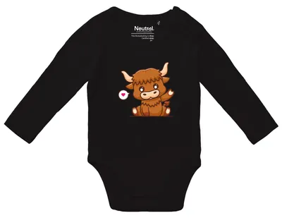 Produktbild von Huuraa Baby Body Schottisches Hochlandrind Zottelrind 62 Black  Baumwolle Fairtrade Langarmbody Geschenkidee