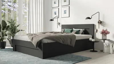 Obrázok produktu pre FURMEB24 - WER - Rm postele 180 x 200 cm s lamelovm rotom - Kovov rm postele s priestrannou pruinou - PosteÄ vo vzhÄade dreva - Antracit