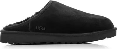 A black UGG slipper shown from the side on a white background.