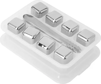 Produktbild von Edelstahl Eiswürfel Wiederverwendbare Whiskey Wein Kühlsteine mit Eiszange Aufbewahrungsbox8Pcs