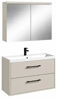 Immagine prodotto di Badplaats Mobile Bagno Florence 80 x 40 cm - Cashmere - con Lavabo e Specchio Contenitore