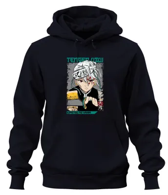 Imagen del producto de Tengen Uzui, Kimetsu no Yaiba, Pilar del Sonido, Regalo de Anime, Moda urbana japonesa de los años 2000, Sudadera con capucha uni, Azul marino, Talla S
