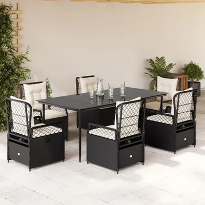 Produktbild von BEI CLORIS Gartenmöbel Set Balkonmöbel-Set 7-tlg. Garten-Essgruppe mit Kissen Schwarz Poly Rattan - Gartenmöbelgarnituren Neu3778326 5parcel
