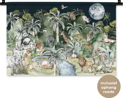 Produktbild von MuchoWow® Wandteppich Wandbehang Kinder - Dschungel - Natur - Tiere - Pflanzen 60x40 cm Tapisserie Dekoration Wandtuch - Wanddekorationen