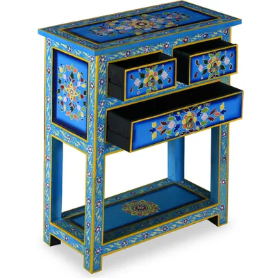 Produktbild von vidaXL Sideboard mit Schubladen Massivholz Mango Türkis Handbemalt