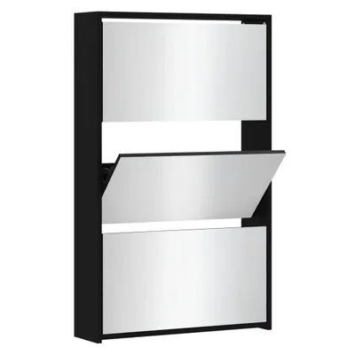 Produktbild von Schuhschrank mit Spiegel 3-lagig Schwarz 63x17x102,5 cm