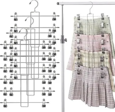 Produktbild von Hosenbügel 3er Pack, Rockbügel Metall, Rockbügel mit 12 Clips, platzsparend, rutschfest, Metallbügel für Hosen, Röcke, Jeans, Kleidung, Handtuch