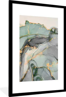 Produktbild von MuchoWow® Gerahmtes Poster Gold - Marmor - Grün - Luxus - Glitzer - Marmoroptik 60x90 cm - Poster mit Schwarzem Bilderrahmen Wandposter Rahmen Foto Bilder - Dekoration - Wandposter Wohnzimmer - Hochwertig