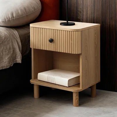 Produktbild von Nachttisch Modern mit einer Schublade und offenem Stauraum, Holzoptik | B40 x T30 x H53 cm