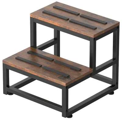 Trittleiter 2-stufig, bis 220 kg, Metall-Holz, Retro Braun/Schwarz