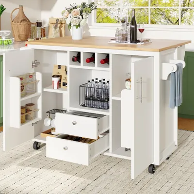 Produktbild von Küchenwagen mit klappbarer Arbeitsplatte 120 x 73 (45) x 92 cm Weiß