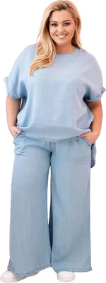 Immagine prodotto di Set da donna PLUS SIZE in Lyocell, camicetta e pantaloni jeans leggeri