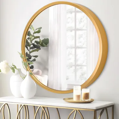 Produktbild von Runder Wandspiegel Gold 50 cm Metallrahmen für Bad & Wohnzimmer
