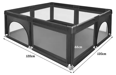 Produktbild von Baby-Laufgitter - Laufgitter 120 x 120 cm - Stabile Metallkonstruktion - 4 Bodensaugnäpfe - Tür mit Reißverschluss - Für Innen- und Außenbereich - Schwarz