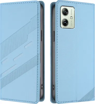 Produktbild von Hülle für Motorola Moto G14/Moto G54, Kunstleder Brieftaschen Handyhülle mit Kartenfach und Standfunktion Hellblau
