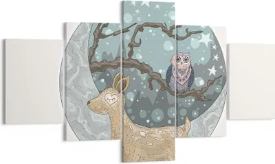 Produktbild von Bild auf Leinwand - Leinwandbild - Tiere Nacht Mond Eule - 125x70cm - Wand Bild - Wanddeko - Leinwanddruck - Bilder - Kunstdruck - Wanddekoration - Leinwand bilder - Wandkunst - EA125x70-2853