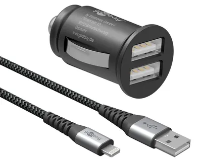 USB-Auto-Ladegerät 15,5 W, 2 Ports, 3,1 A, 12/24 V, inkl. Lightning-Kabel