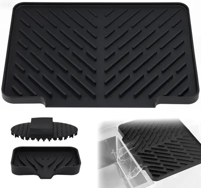 Image de Tapis de séchage en silicone pour vaisselle - Antidérapant et résistant à la chaleur - Accessoire de cuisine - Noir