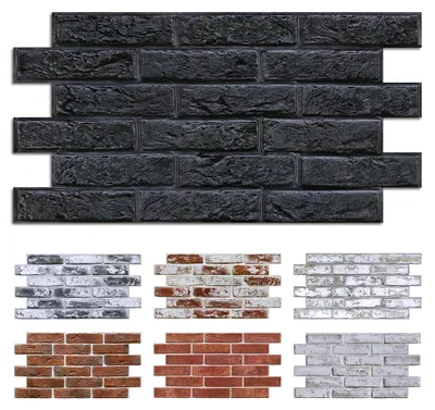 Produktbild von 3D-Selbstklebe-Wandpaneele, Steinoptik, 12 Stück, 58 x 30 cm, hochwertige PVC-Ziegelwandpaneele, wasserdicht für die Innenwandgestaltung (schwarzer Ziegel)
