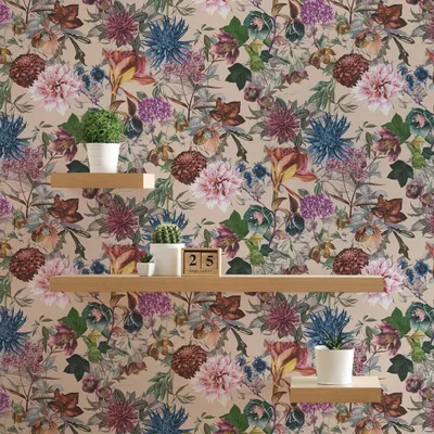 Produktbild von TADESSI Tapete Dschungel Camilla M1-No.776 Vliestapete Beige Rosa Blumenoptik Floral Wohnzimmer Schlafzimmer Küche