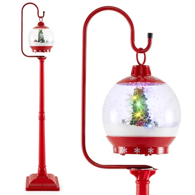 Immagine prodotto di COSTWAY Luci di Natale 173cm lanterna di Natale rossa con musica e globo di neve ad attivazione sonora, decorazione natalizia illuminata