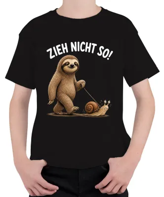 Immagine prodotto di T-shirt divertente con scritta "Non fare il bradipo", ideale come regalo di compleanno, unisex, per bambini, colore nero, taglia 152