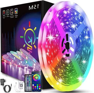 Immagine prodotto di Striscia LED intelligente da 15 metri con telecomando - Cambio di colore - Controllo dell'illuminazione tramite app - Illuminazione d'atmosfera sincronizzata con la musica - Classe energetica A
