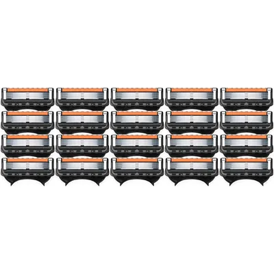 A product shot of multiple razor blade refills arranged in rows on a white background.