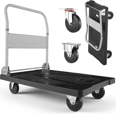 Produktbild von VEVOR Plattformwagen Klappbar 300 kg, Transportwagen mit Lenkrolle, Handwagen mit Rutschfester Ladefläche, Klappwagen Transporthilfe für Einfache Aufbewahrung, 895x595x850 mm Rollwagen