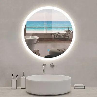 Image de Miroir LED rond de 60cm, dimmable + mémoire + antibuée, avec interrupteur tactile, 6000k blanc froid