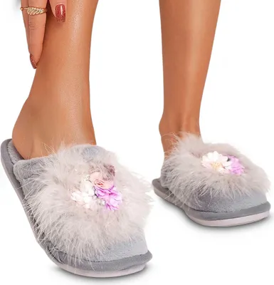 Produktbild von Damen Hausschuhe Pantoffeln Fell Plüsch Slipper Ballegra Grau Gr.36