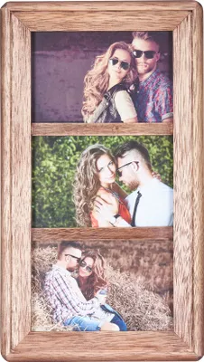 Produktbild von Bilderrahmen Collage 3 Fotos 10x15 Holz Braun Glas Aufsteller Deko Fotorahmen