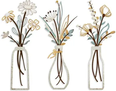 Immagine prodotto di Set di decorazioni da parete con fiori in metallo, 3 pezzi, per il salotto e l'ufficio