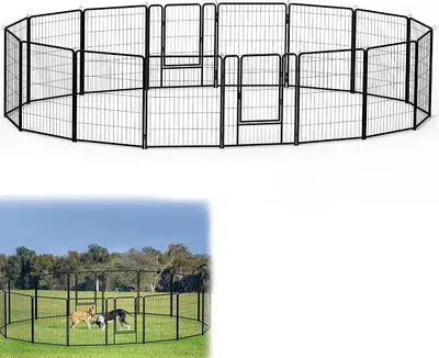 Imagen del producto de Jaula para cachorros de 16 piezas, jaula para perros, jaula para cachorros, recinto para perros, recinto para exteriores de 80 x 65 cm. Jaula plegable para animales, incluye puerta y anclajes para suelo, apta para interior y exterior. Resistente a la intemperie