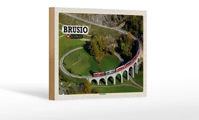 Produktbild von Holzschild Reise Brusio Schweiz Kreisviadukt Zug 18x12 cm Dekoration