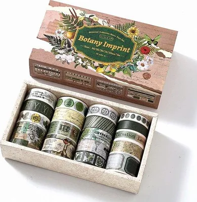 Produktbild von Simno Washi-Tape-Set, 18 Rollen je 2 m, für Journaling – Botanischer Druck