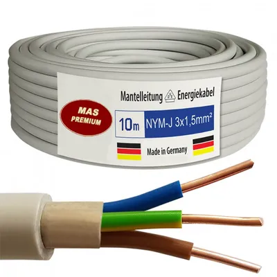 Produktbild von Feuchtraumkabel Stromkabel Mantelleitung 10 m NYM-J 3x1,5 mm² Elektrokabel