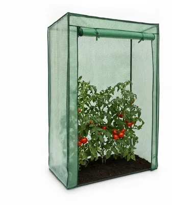 Zdjęcie produktu dla Szklarnia do uprawy pomidorów Relaxdays, wymiary 150 x 100 x 50 cm (wys. x szer. x gł.), szklarnia foliowa z dachem skośnym i folią siatkową z PE, kolor zielony