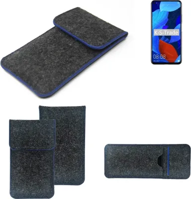 Produktbild von K-S-Trade Handy-Hülle Schutz-Hülle kompatibel mit Huawei nova 5T Filztasche Pouch Tasche Case Sleeve Filzhülle dunkelgrau, blauer Rand