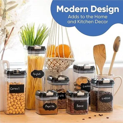 Produktbild von Plastikbehälter Set Luftdichter Behälter - Etiketten & Stift - Behälter & Vorratsbehälter – Ideal für Blumen, Müsli und Spaghetti Vorratsbehälter & mehr - Luftdichte Plastikbehälter mit Deckel