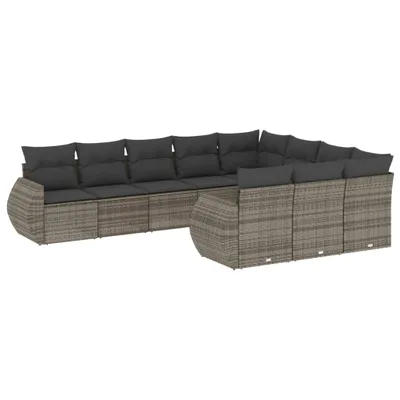Produktbild von vidaXL 10-tlg. Garten-Sofagarnitur mit Kissen Grau Poly Rattan