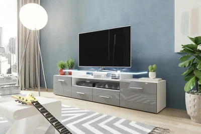 Obrázek produktu pro TV stolek s LED bílým osvětlením SOBRAL - bílý / lesklý šedý