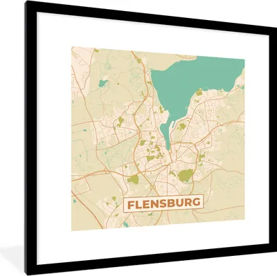 Produktbild von MuchoWow® Gerahmtes Poster Flensburg - Karte - Stadtplan - Vintage 40x40 cm - Poster mit Schwarzem Bilderrahmen Wandposter Rahmen Foto Bilder - Poster - Plakat im Rahmen