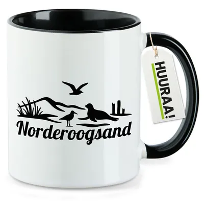 Produktbild von Huuraa Kaffeetasse Norderoogsand Strandmotiv 330ml Schwarz Keramik Kaffeebecher Geschenkidee