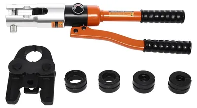 Obrázok produktu pre Profesionálna krimpovacia kliešť – hydraulický lis – lisovacia sila 10 ton – materiál: hliník a Cr40 oceľ – U-tvarové lisovacie čeľuste – určené na krimpovanie káblových konektorov